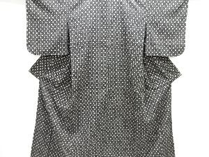 大正ロマン　斜め格子に抽象模様織り出しお召単衣着物